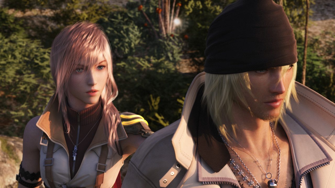 Lightning and Snow looking out over Gran Pulse in Final Fantasy XIII