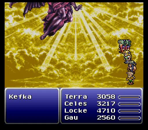 Kefka in his divine form, the final battle, Final Fantasy VI