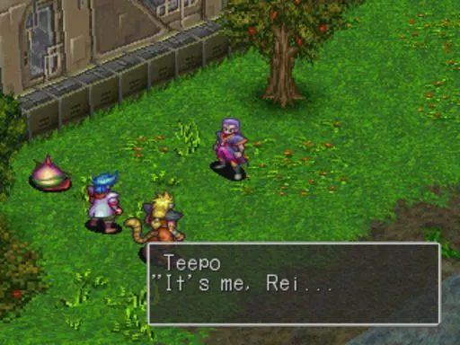 An adult Teepo appears before Ryu and Rei — the reunion after the fire of long ago
