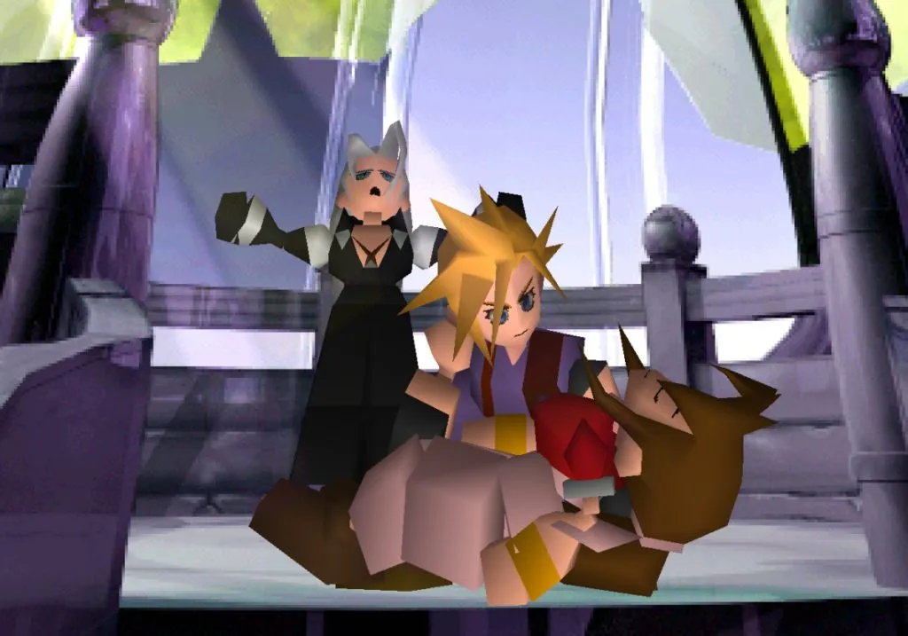 Cloud holds Aerith at the Forgotten Capital — one of the most shocking moments in the history of games