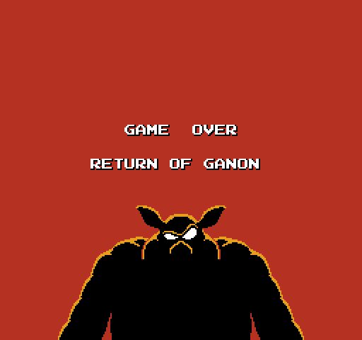The infamous Game Over screen with Ganon's silhouette and the words Return of Ganon