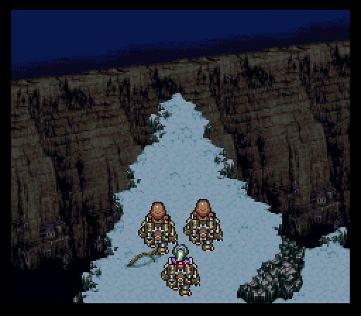 Ba bộ Magitek Armor trên vách núi tuyết Narshe, Final Fantasy VI bản SNES