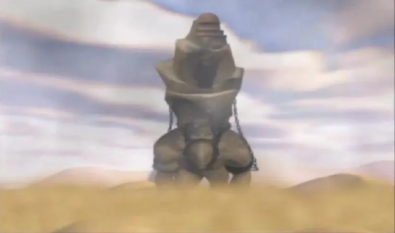 Pandora's Temple on the back of Cronos in the middle of the desert in God of War 2005