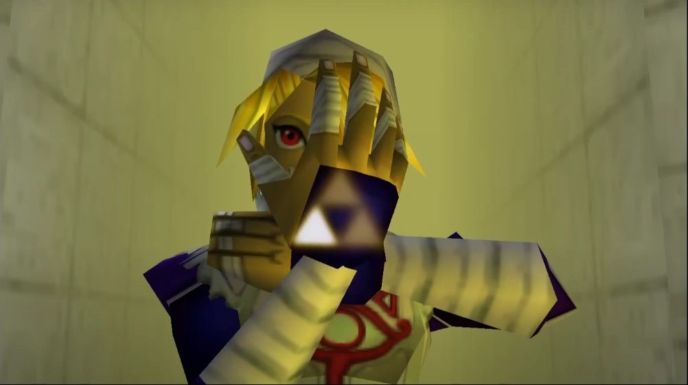 Sheik revealing the Triforce of Wisdom on her hand