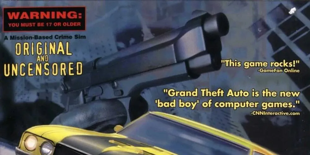 The top of the GTA 1997 box with the words Original and Uncensored