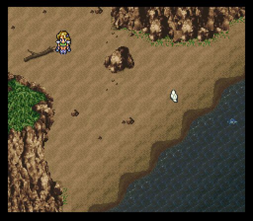 Celes câu cá trên bãi biển Đảo Hoang, Final Fantasy VI