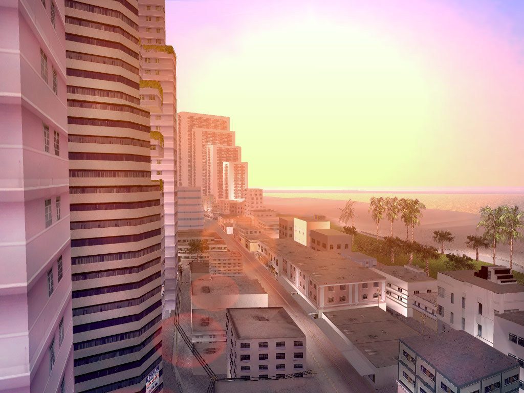 Đường chân trời Ocean Beach trong nắng hoàng hôn, Grand Theft Auto: Vice City