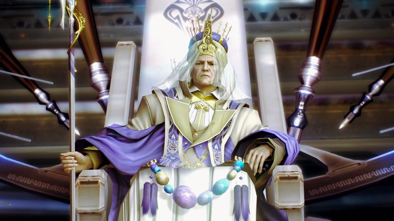 Galenth Dysley enthroned aboard the Palamecia in Final Fantasy XIII