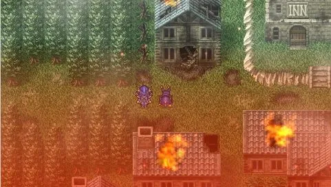 The village of Mist in flames in the PSP version of Final Fantasy IV