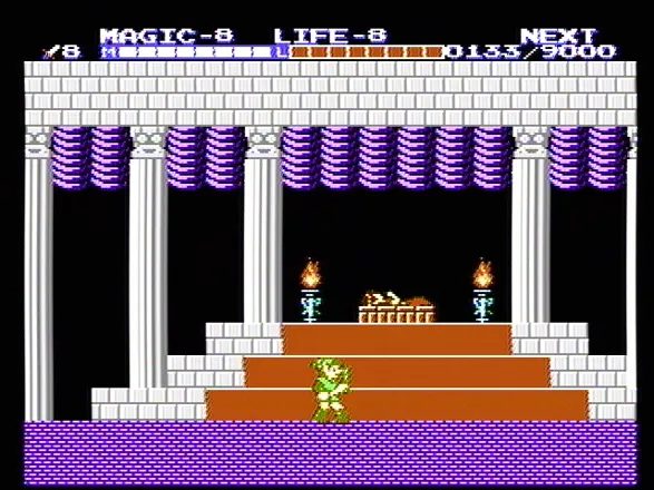 Link standing before the altar where Princess Zelda sleeps in North Castle