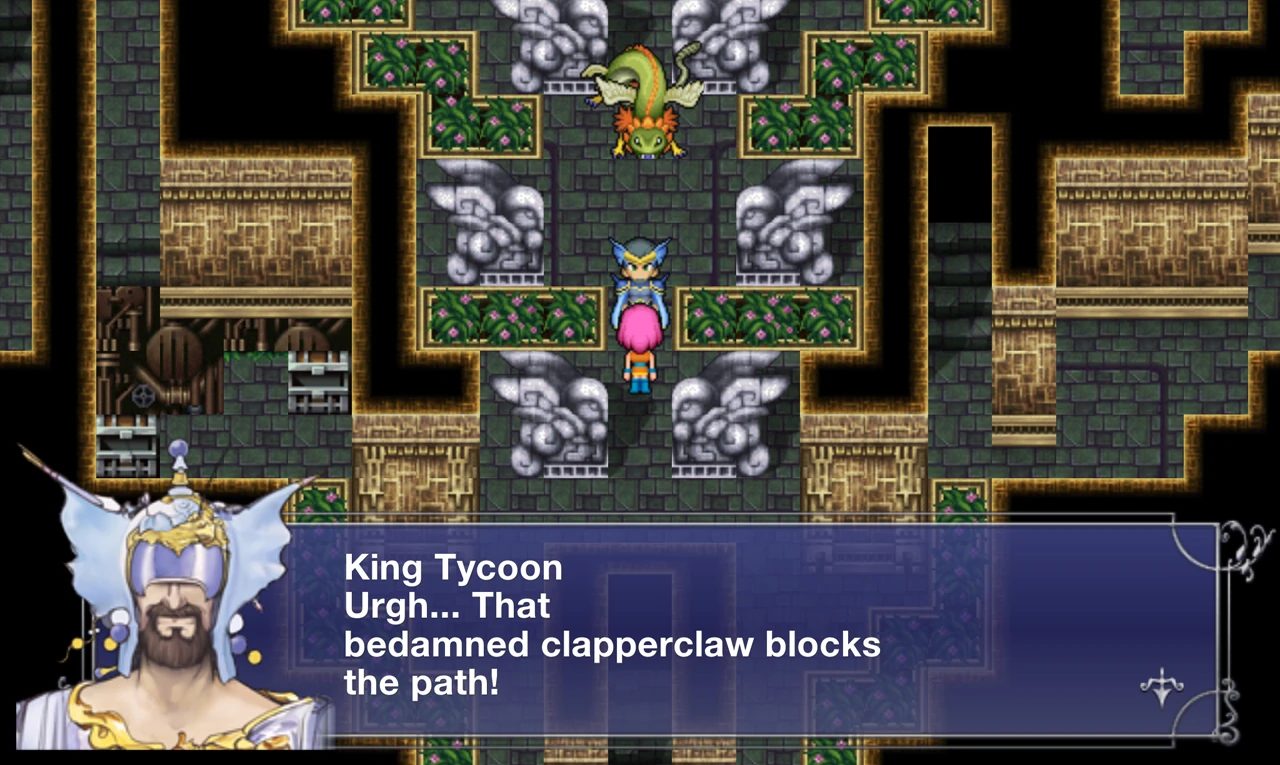 Vua Tycoon bị thao túng chắn đường nhóm tại tàn tích Ronka trong Final Fantasy V