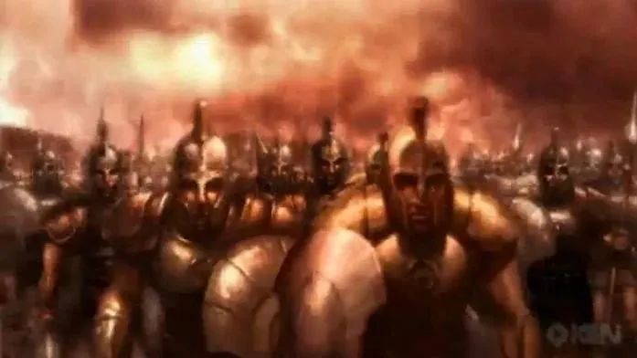 The Spartan army of the young Kratos in a flashback from God of War 2005