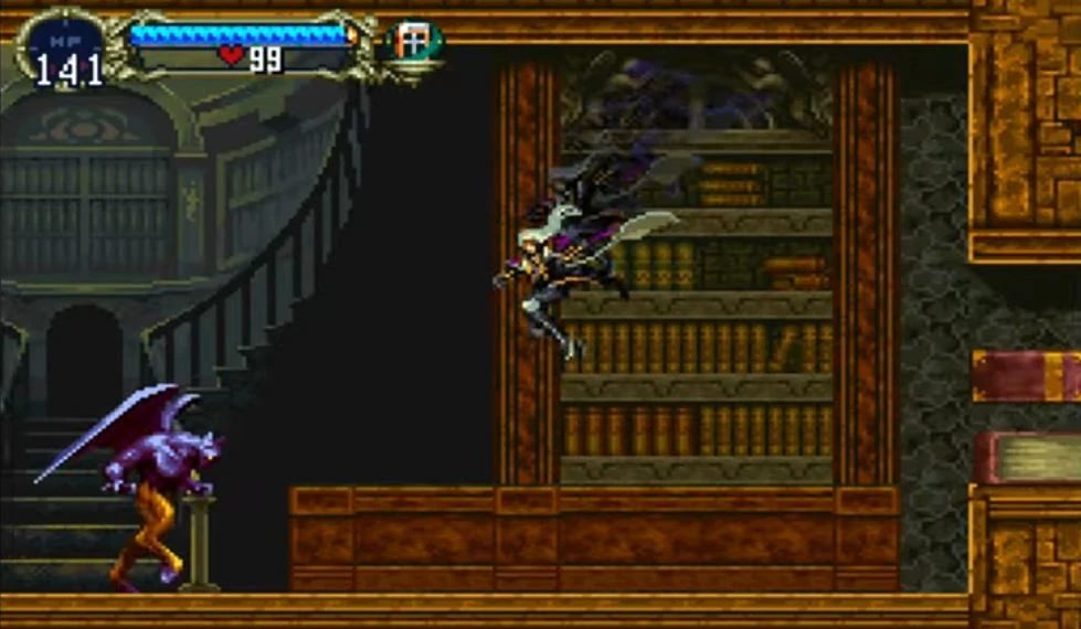 Alucard battles the Lesser Demon in the Long Library, Castlevania: Symphony of the Night