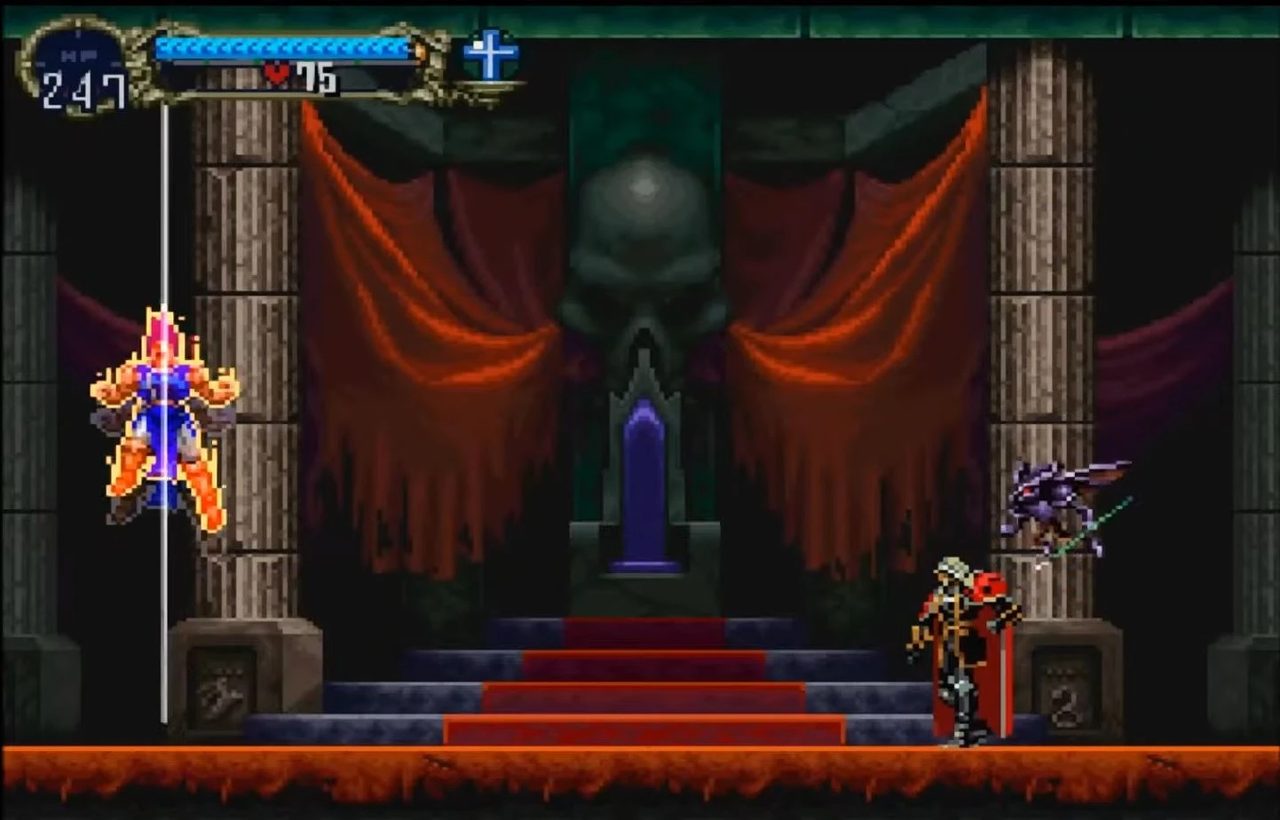 The battle against Richter Belmont in the castle keep throne room, Castlevania: Symphony of the Night