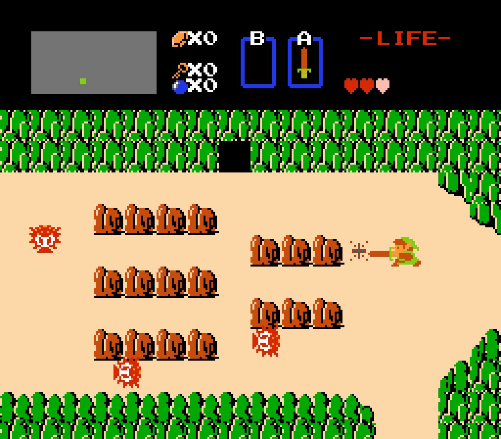 Link chiến đấu với Octorok trên bản đồ thế giới mở của Hyrule