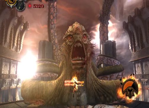 Kratos chiến đấu với quái vật biển Kraken khổng lồ trong God of War II