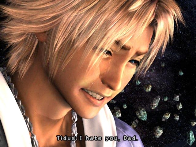 Tidus khóc bên Jecht trong hình dạng Final Aeon: 'Tidus: I hate you, Dad' (bản PS2 gốc)