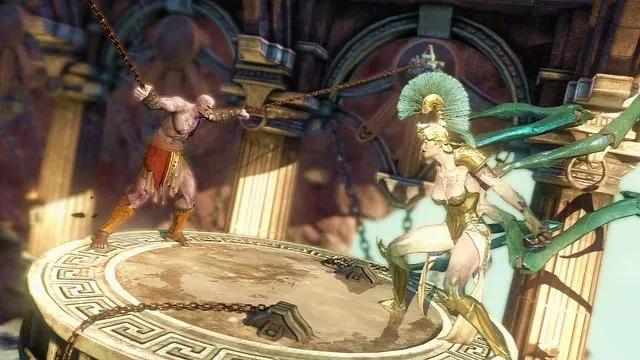 Kratos battles Tisiphone and her pet Daimon in God of War Ascension
