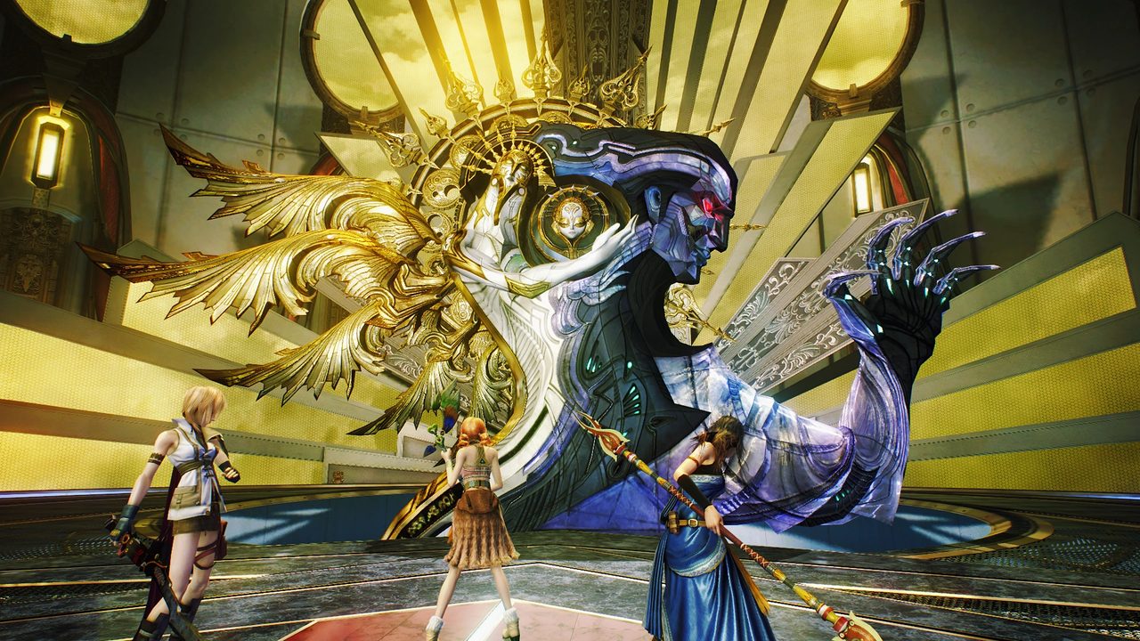 The l'Cie party facing Orphan in Orphan's Cradle in Final Fantasy XIII