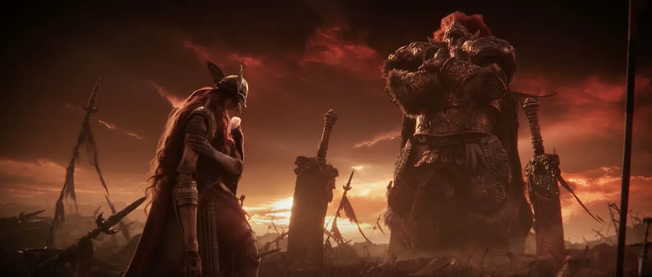 Malenia facing Radahn in the legendary battle in Caelid
