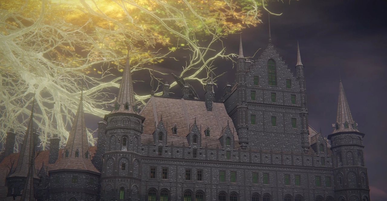 Volcano Manor trên núi Gelmir dưới những rễ sáng của Erdtree