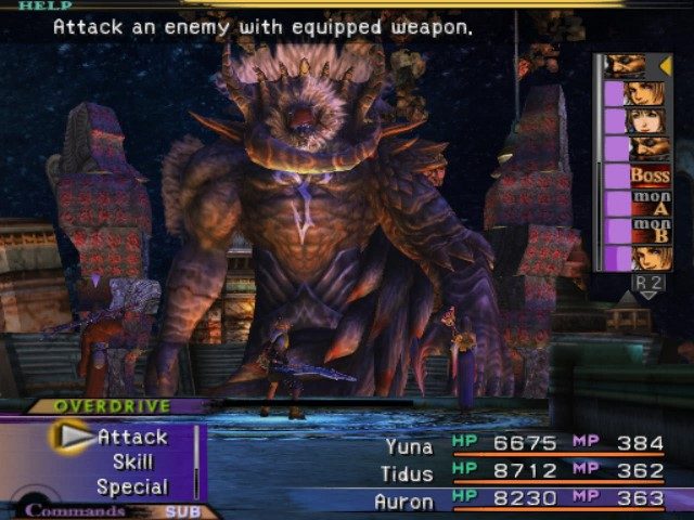 Braska's Final Aeon — hình dạng cuối cùng của Jecht — trong trận chiến ở tàn tích Zanarkand (bản PS2 gốc)