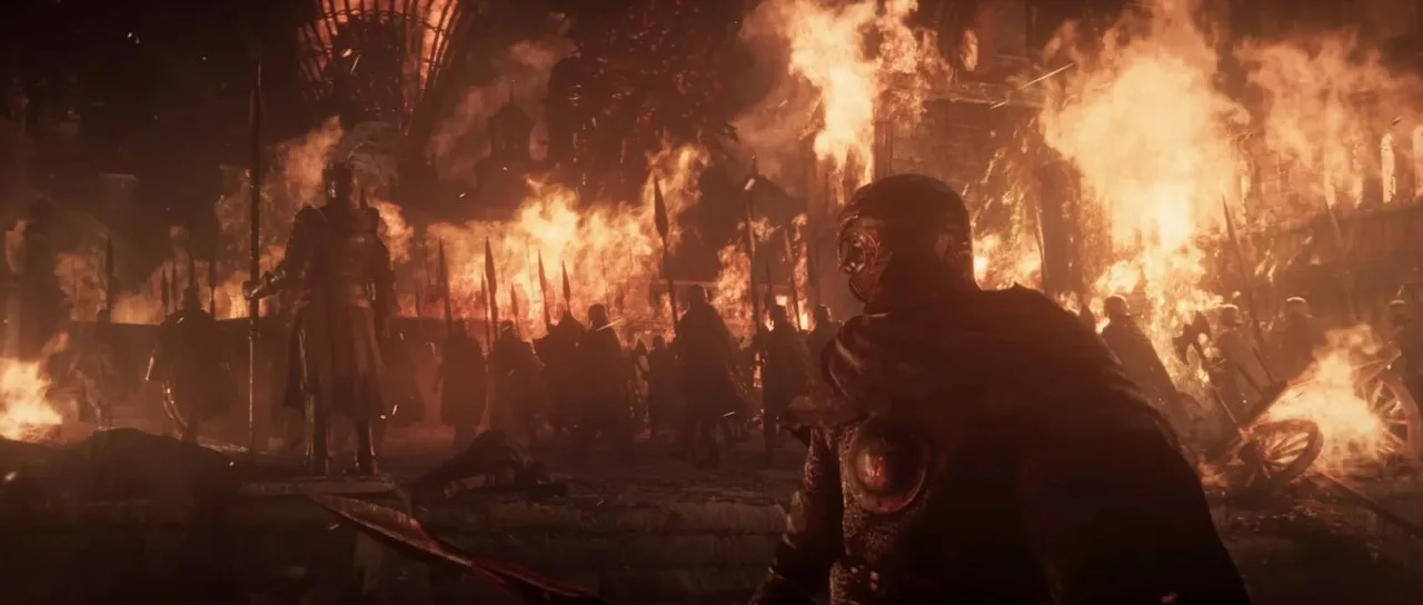Messmer's army amid a burning city during the crusade