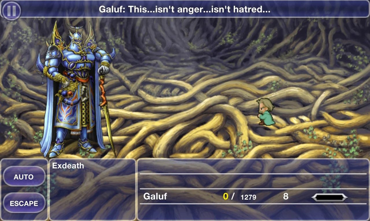 Galuf đơn độc chiến đấu với Exdeath tại Đại ngàn Moore trong Final Fantasy V