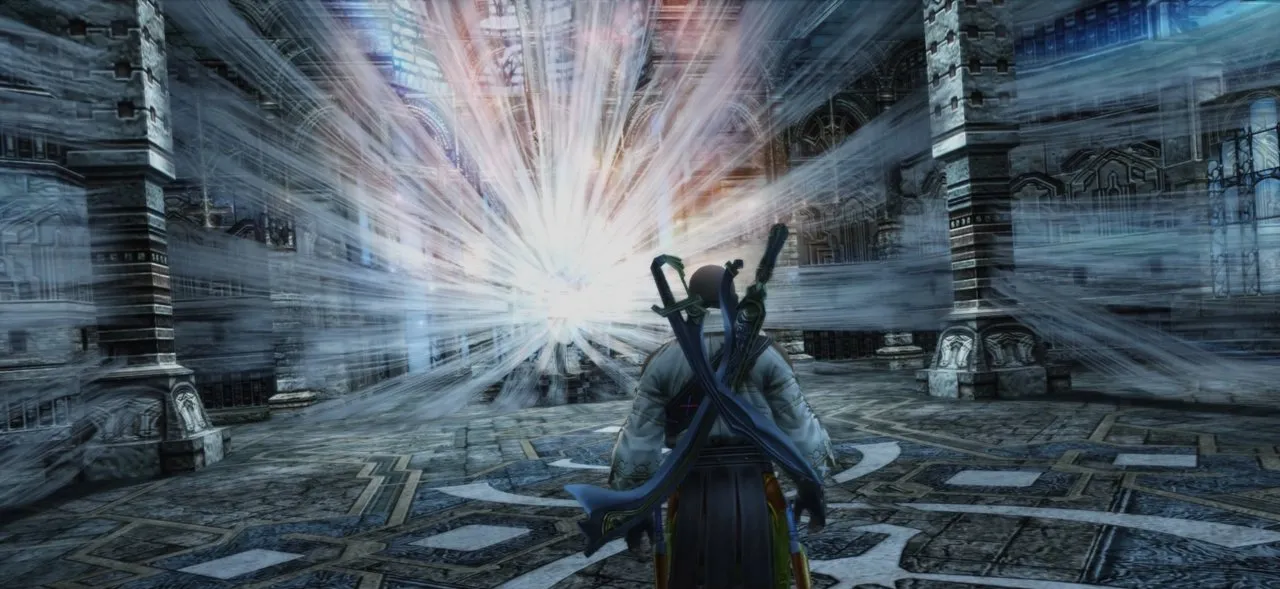 Reddas facing the exploding light of the Sun-Cryst atop Pharos